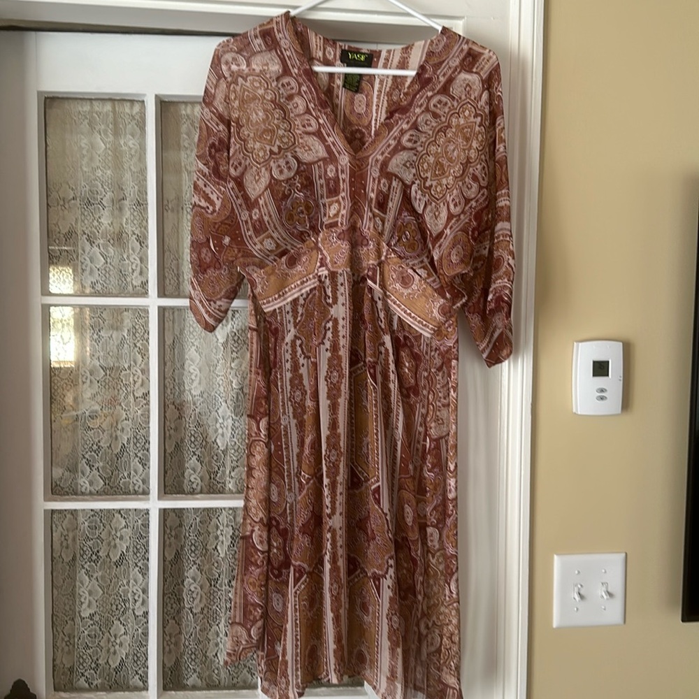 YasB reddish brown sheer dress.  Size medium